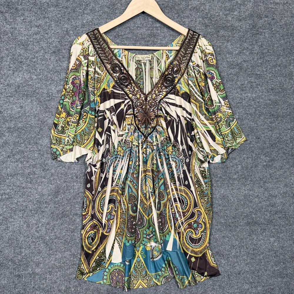 Live And Let Live Plusβ Size 1X Tunic Blouse Babydoll Forest Fairy Liquid Knit